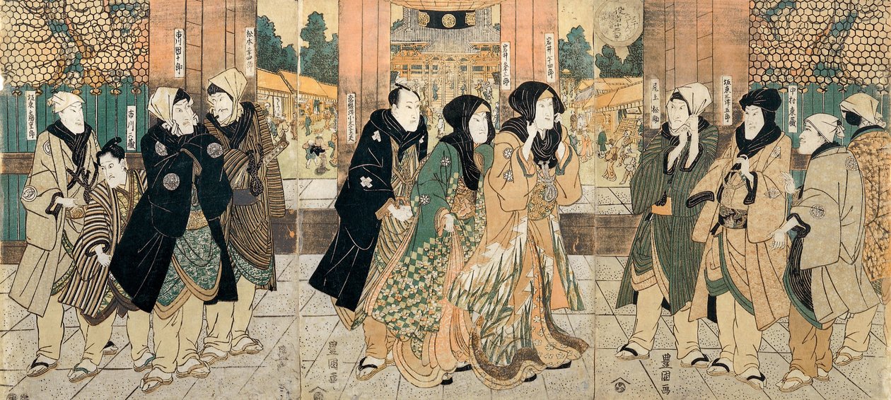 Gli attori kabuki (da sinistra a destra) Bando Tsurujiro, Ichikawa Sanzo, Ichikawa Danjuro VII, Matsumoto K... da Utagawa Toyokuni