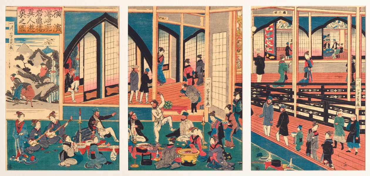 Stranieri intrattenuti al Gankiro a Miyosaki a Yokohama, gennaio 1861 da Utagawa Yoshikazu