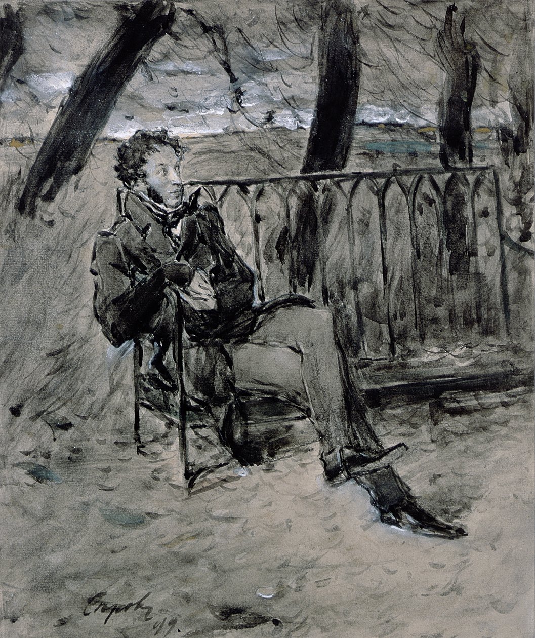 Alexander Pushkin (1865-1911) in un parco, 1899 da Valentin Aleksandrovich Serov