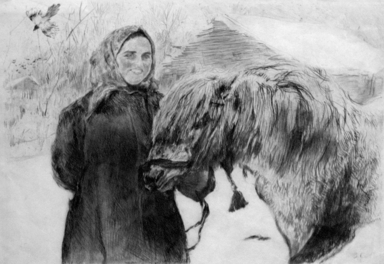 Donna Serow con cavallo da Valentin Aleksandrovich Serov