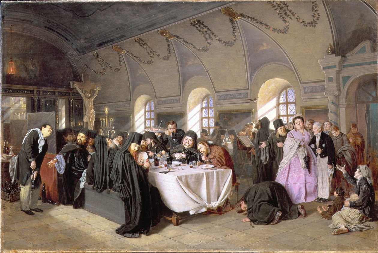 Il refettorio, 1865-76 da Vasili Grigorevich Perov