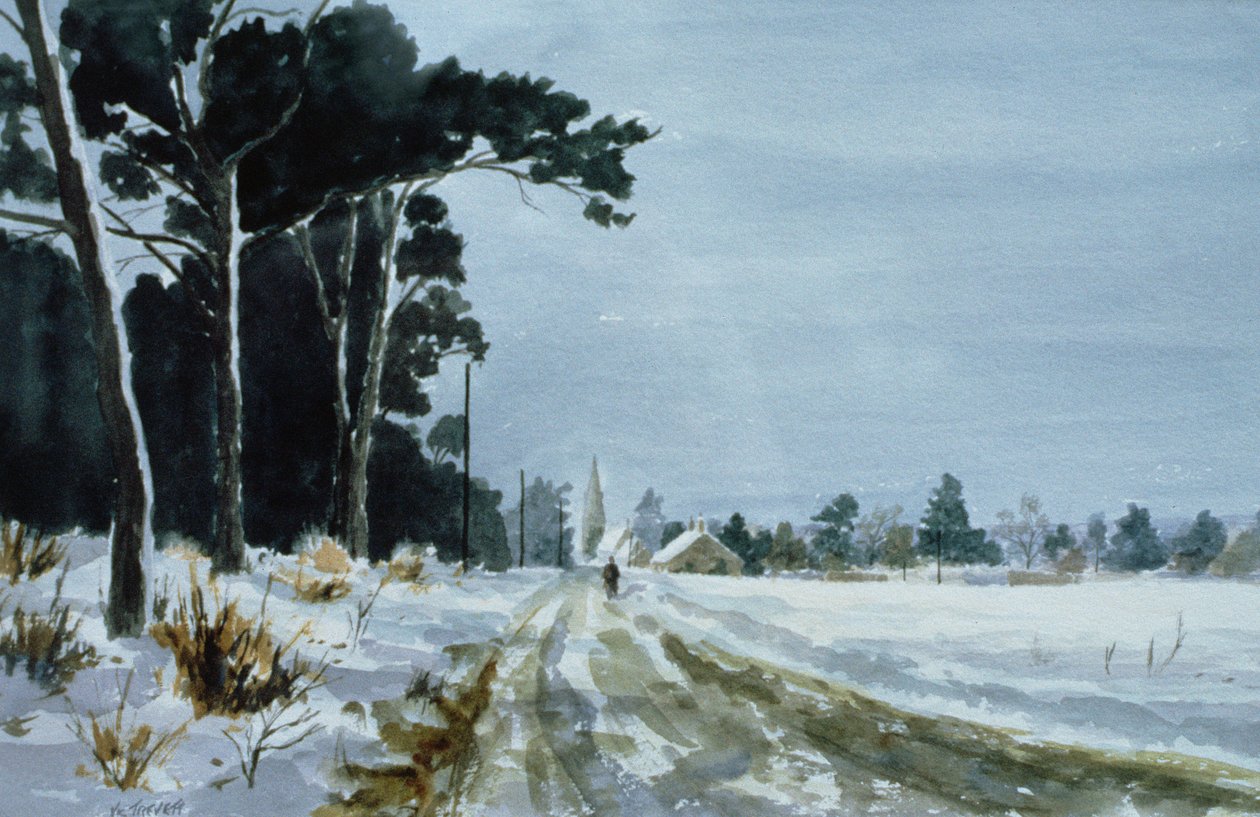 Hermitage Road nella neve (Villaggio di Higham, vicino a Rochester) da Vic Trevett