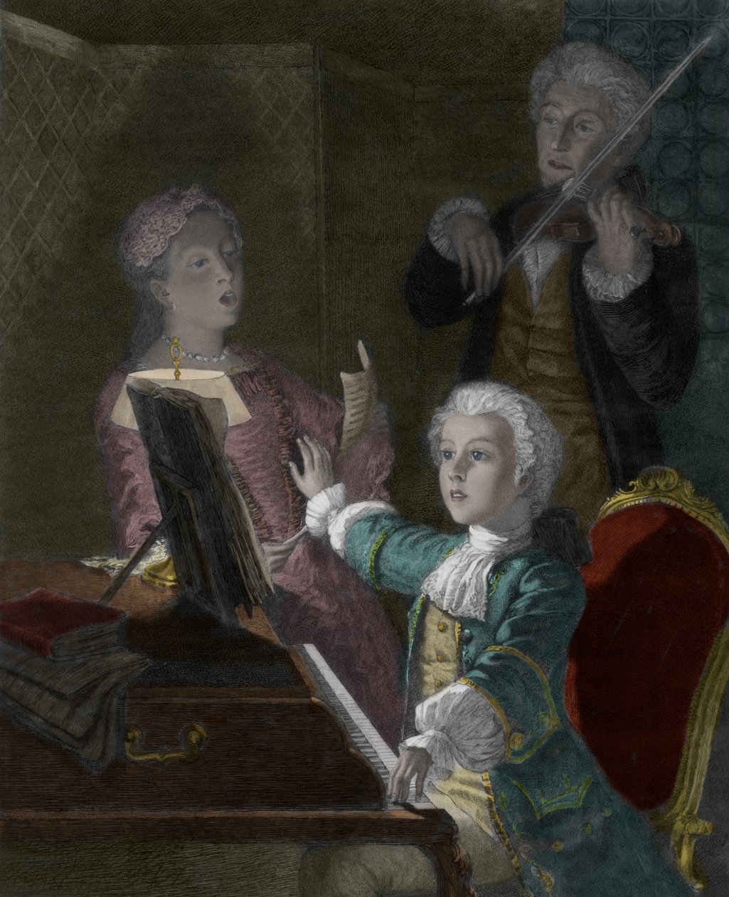 Wolfgang Amadeus Mozart con suo padre, Leopold e sua sorella, Marie-Anne da Victor Louis Focillon