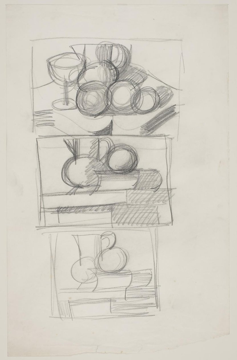 Foglio di studio con tre bozzetti per composizioni da Vilhelm Lundstrøm