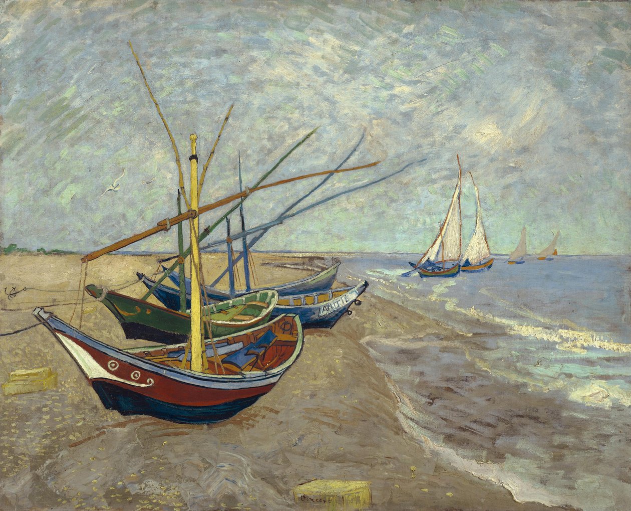 Barche da pesca sulla spiaggia di Les Saintes-Maries-de-la-Mer da Vincent van Gogh