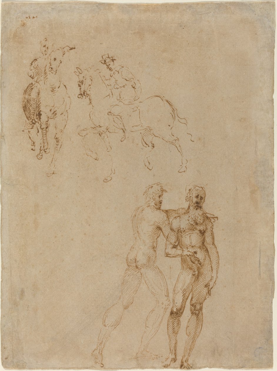 Due cavalieri e due nudi maschili da Vincenzo Tamagni