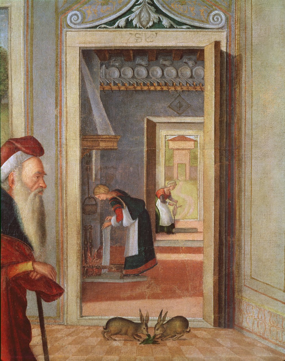 La nascita della Vergine, dettaglio dei servitori sullo sfondo, 1504-08 (dettaglio) da Vittore Carpaccio