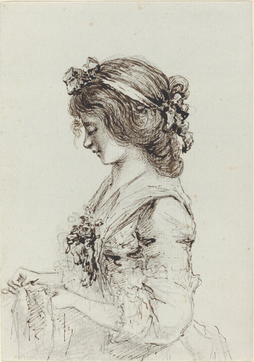 Una giovane donna che cuce [recto] da Vivant Denon