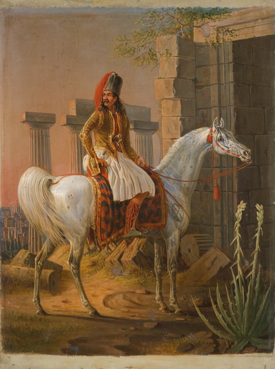Cavaliere greco tra rovine antiche da W. Ammon