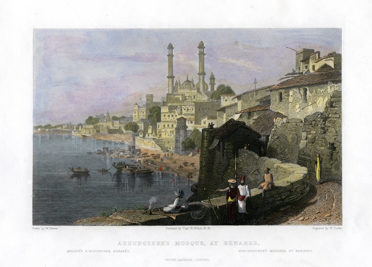 Moschea di Aurangzeb a Benares, India, XIX secolo da W Cook