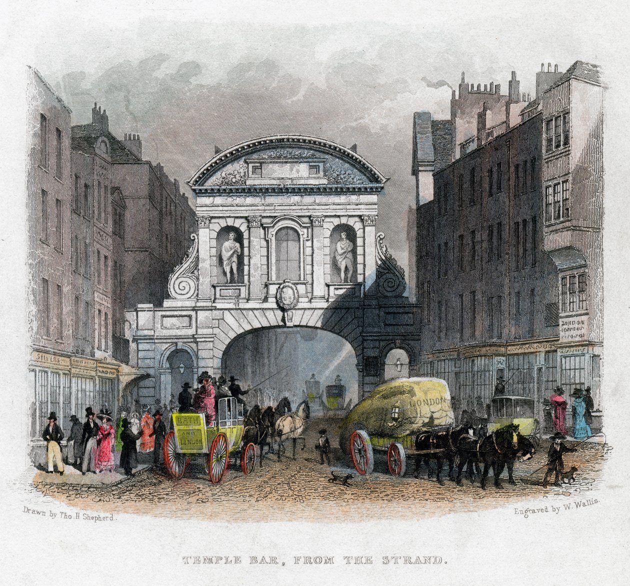 Temple Bar, dallo Strand, Londra, 1829 da W. Wallis