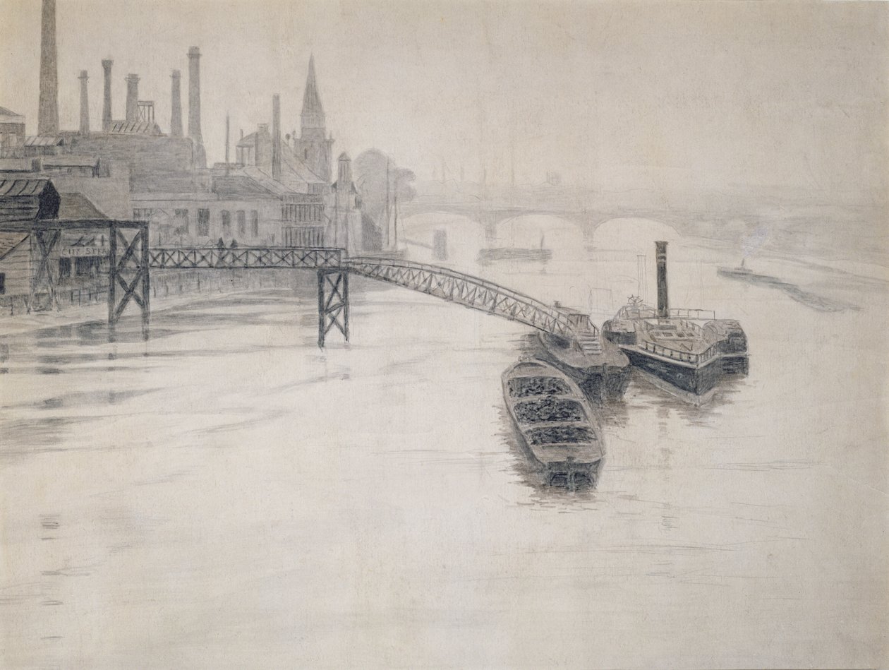 Vista del Tamigi, molo della City Stream Company, Battersea Power Station da Walter Greaves