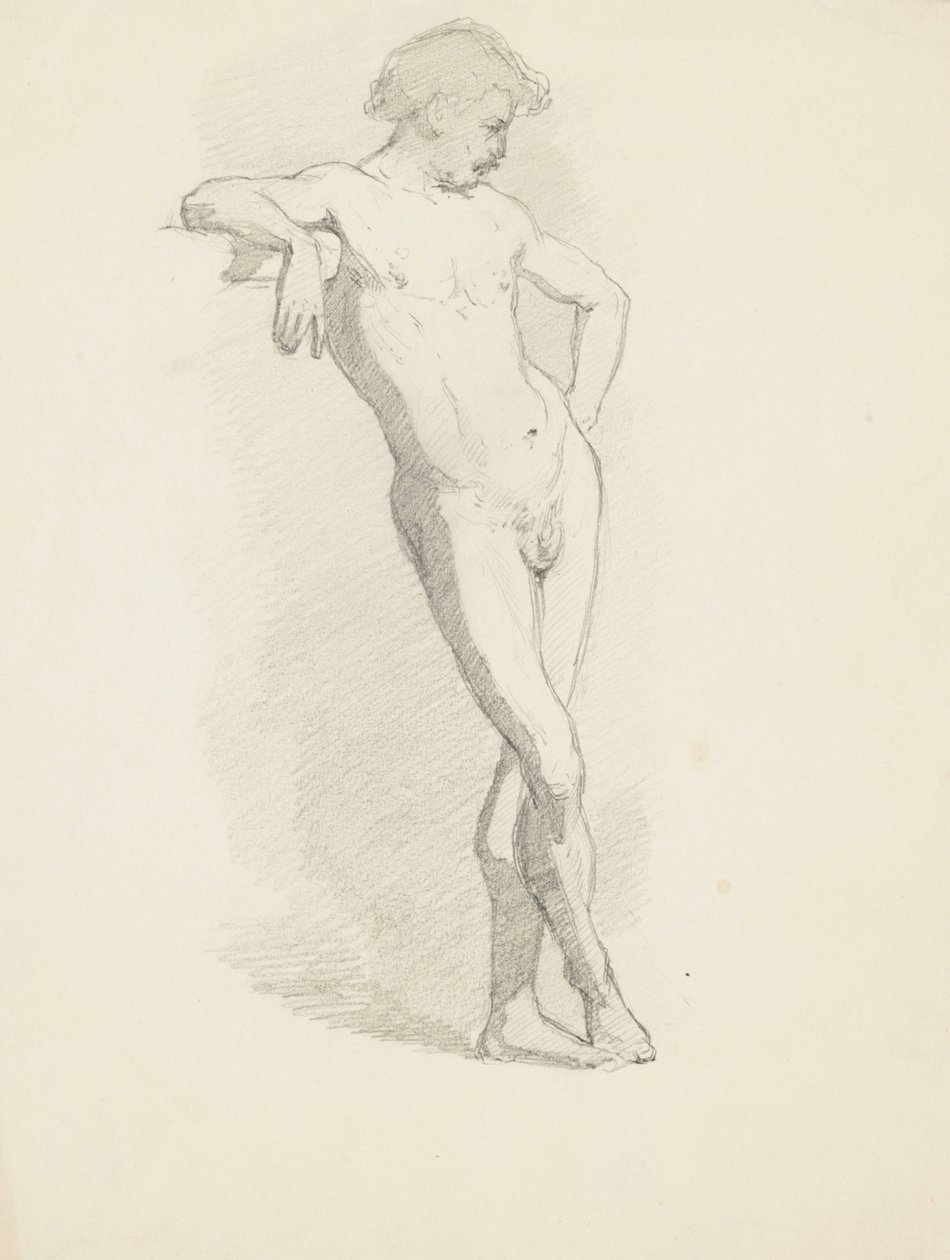 Studio di nudo maschile in piedi appoggiato a un parapetto da Walter Shirlaw