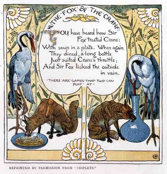 La Volpe e la Gru, da Triplets da Walter Crane