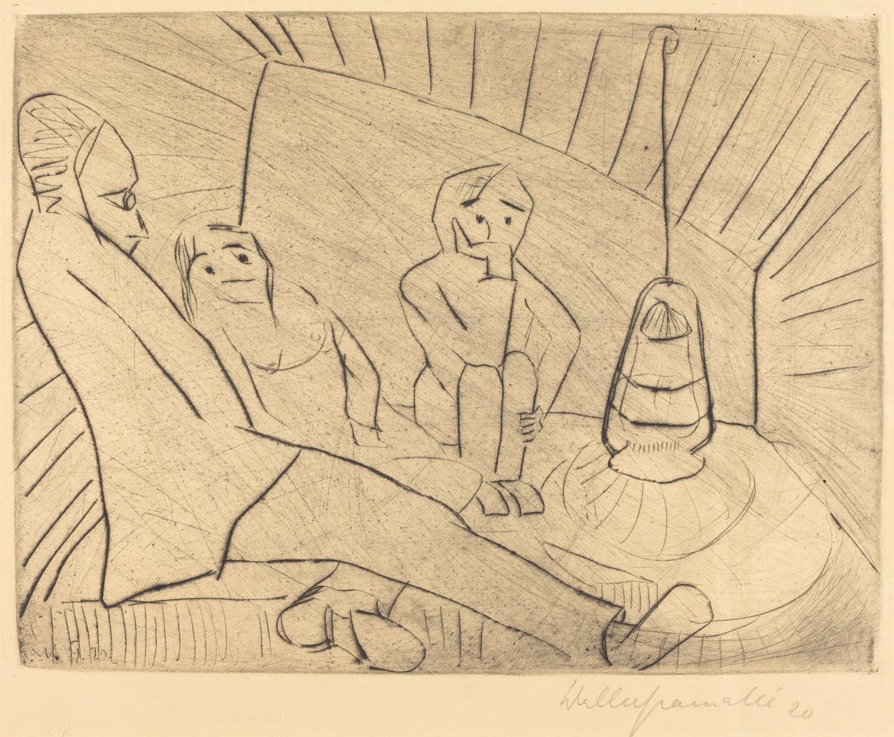 Tre persone in un atelier da Walter Gramatte