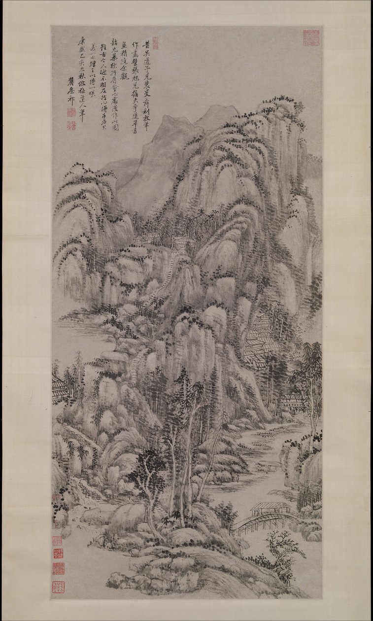 Paesaggio dopo Wu Zhen, datato 1695 da Wang Yuanqi