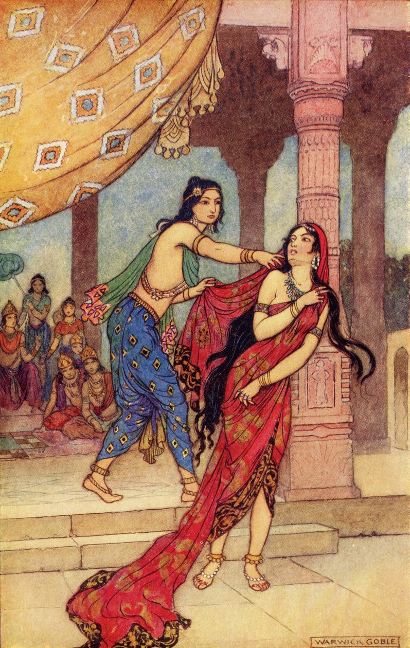 Il supplizio della regina Draupadi, illustrazione da 