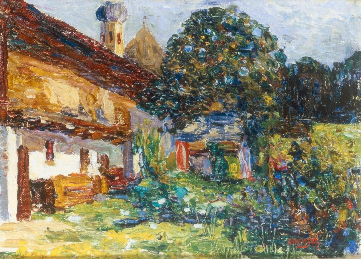 Kochel – Casa colonica con chiesa da Wassily Kandinsky