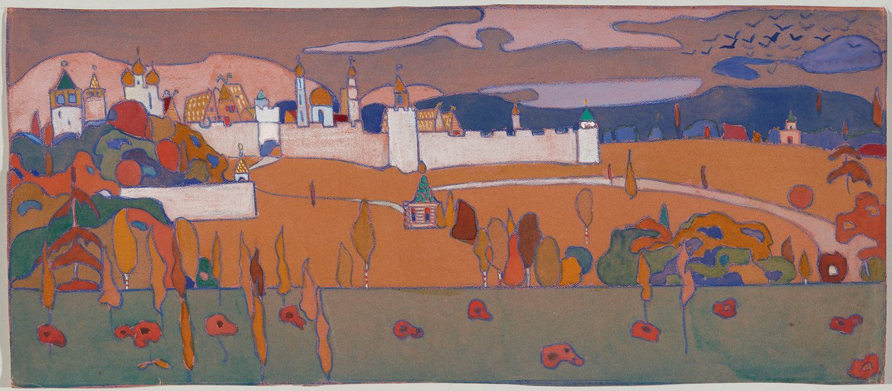 Città murata in paesaggio autunnale da Wassily Kandinsky