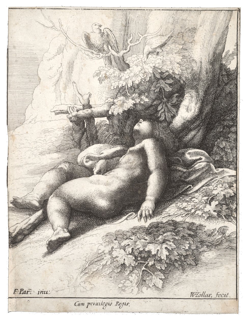 Infante Ercole addormentato, dopo Parmigianino. Stato 4 da Wenceslaus Hollar