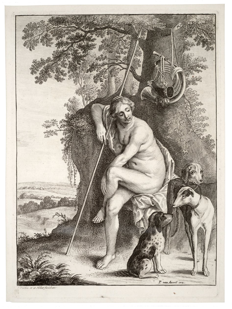Cacciatrice seduta, dopo Avont. Stato 3 da Wenceslaus Hollar