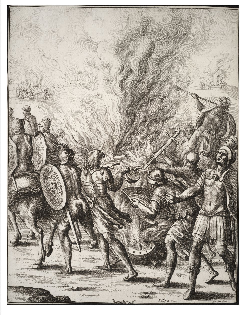I Troiani cremano i loro morti (stato 1) da Wenceslaus Hollar