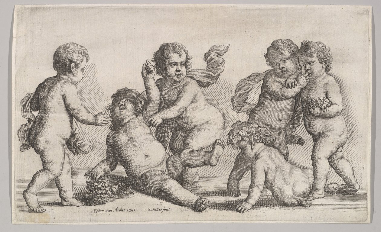 Cinque ragazzi e un satiro da Wenceslaus Hollar