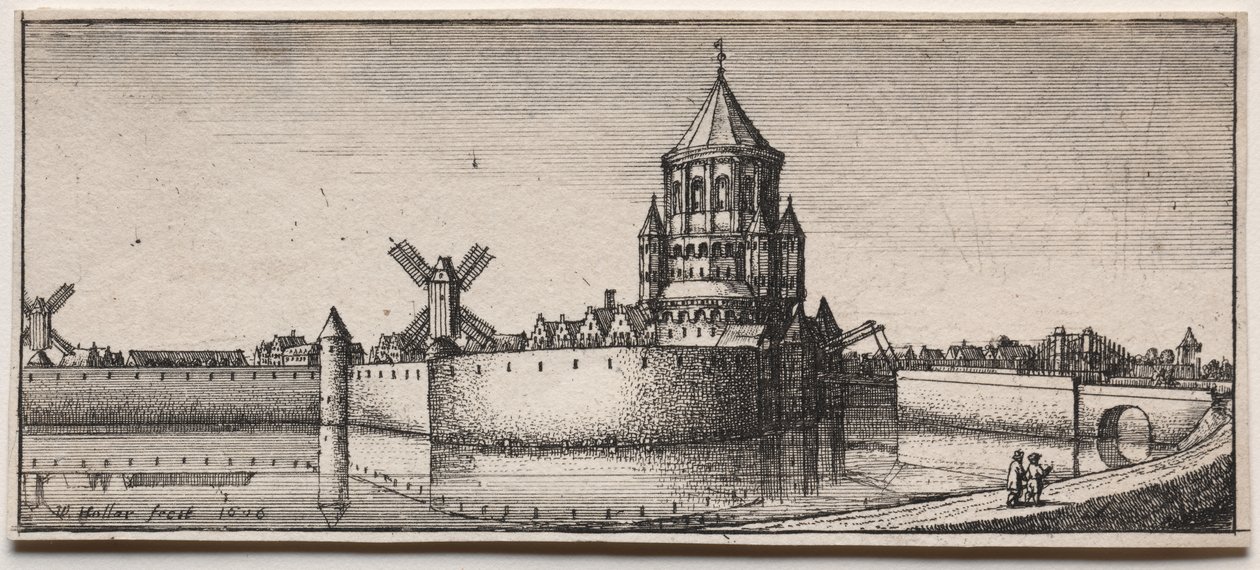 Porta della città con fossato da Wenceslaus Hollar