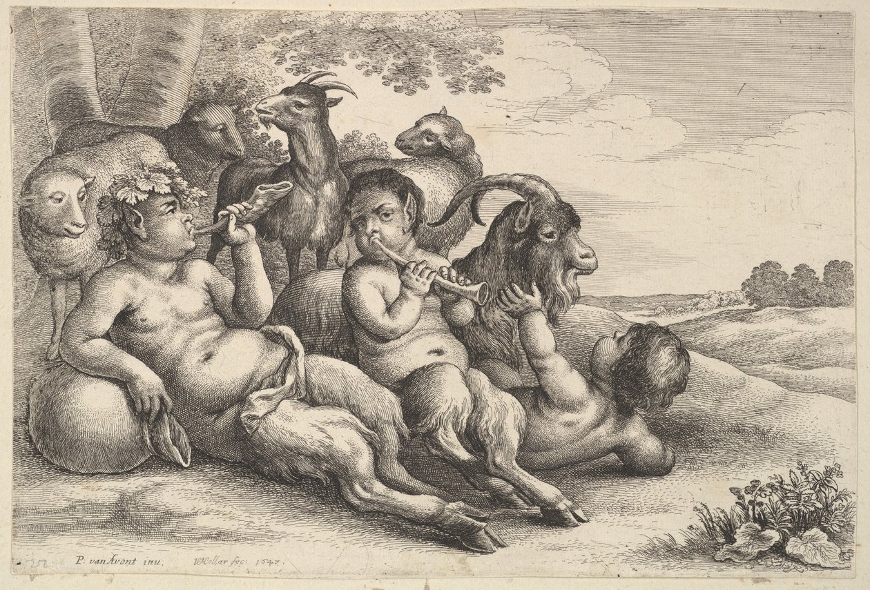Due giovani satiri e un ragazzo, 1647 da Wenceslaus Hollar