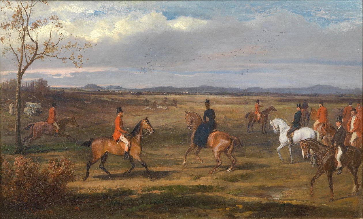 Imperatore Francesco Giuseppe I e Imperatrice Elisabetta con compagnia di caccia / Caccia di corte in Ungheria da Wilhelm Richter