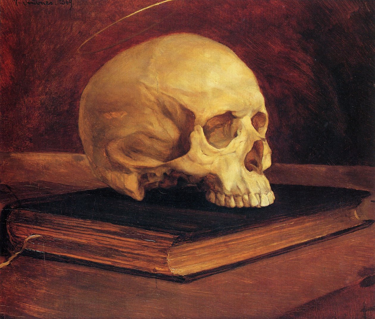 Vanitas natura morta. Teschio su un libro da Wilhelm Trübner