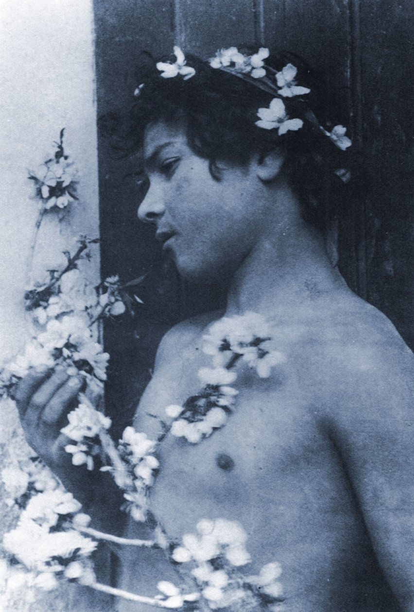 Studio di un giovane ragazzo con fiori nei capelli, c.1899 da Baron Wilhelm von Gloeden