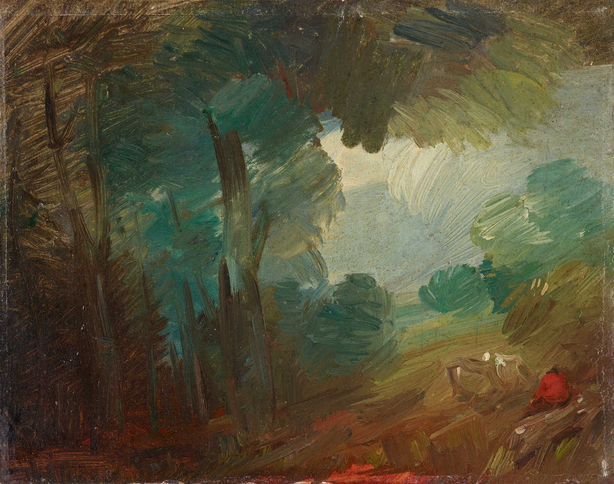 Paesaggio boschivo con mucche e contadini da Wilhelm Busch