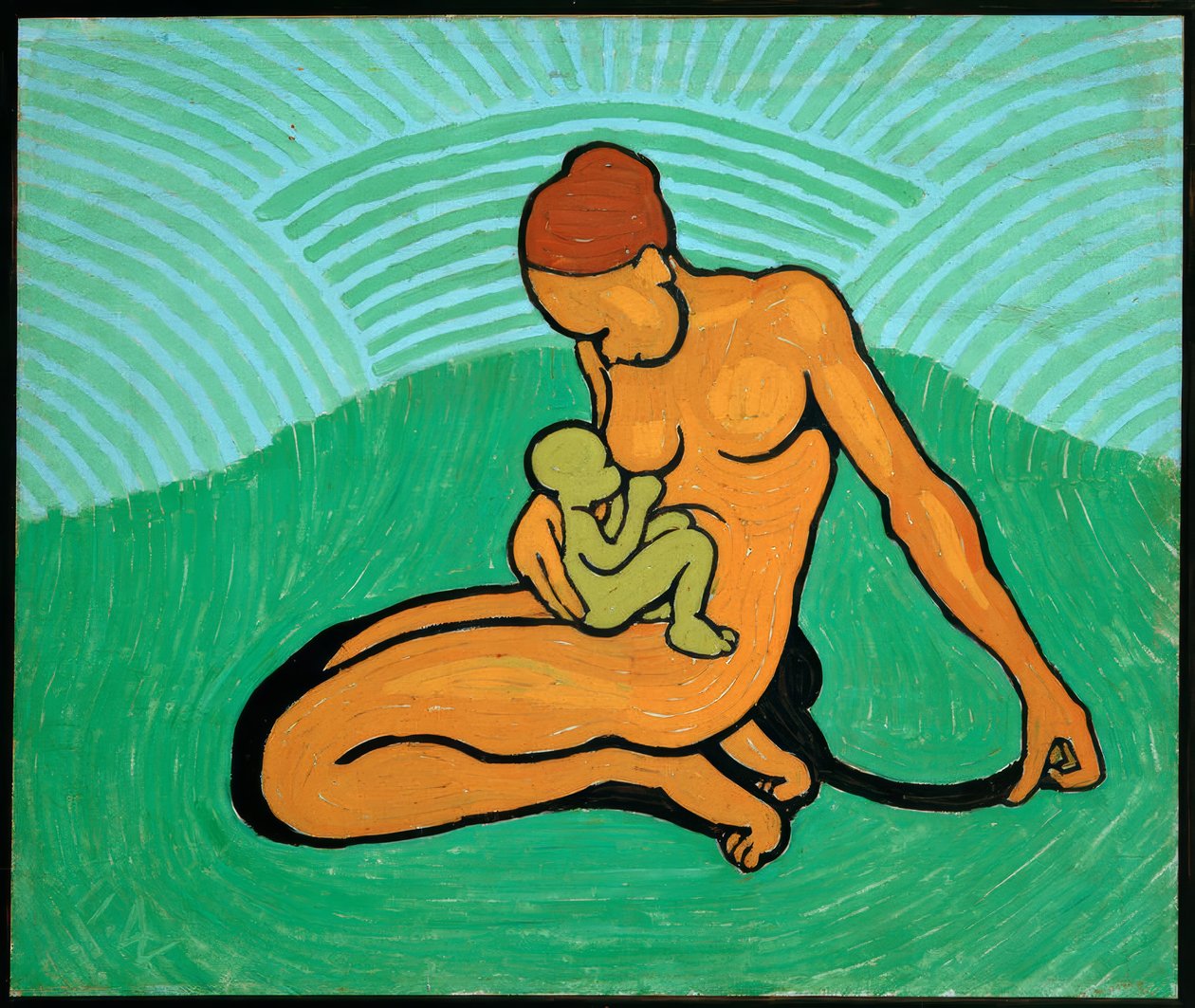 Madre e figlio su sfondo verde da Wilhelm Morgner