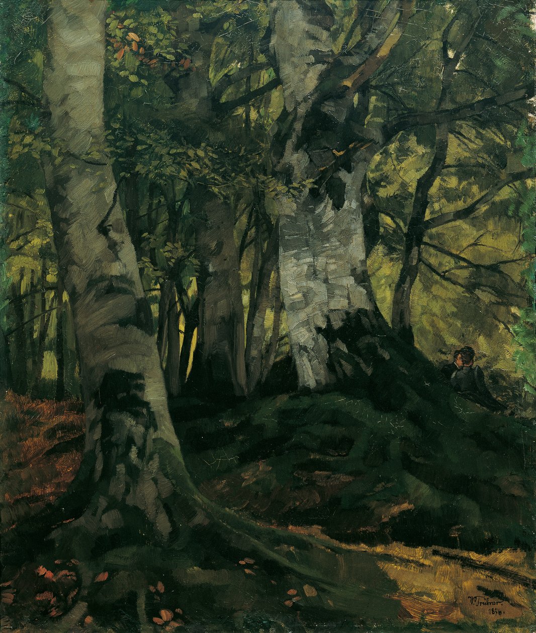 Bosco di faggi con coppia di innamorati da Wilhelm Trübner