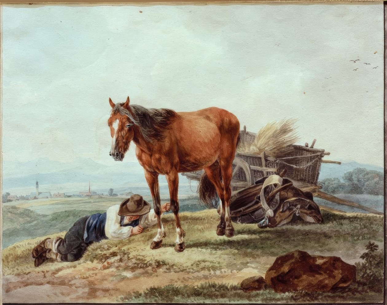 Contadino addormentato con cavallo da Wilhelm von Kobell