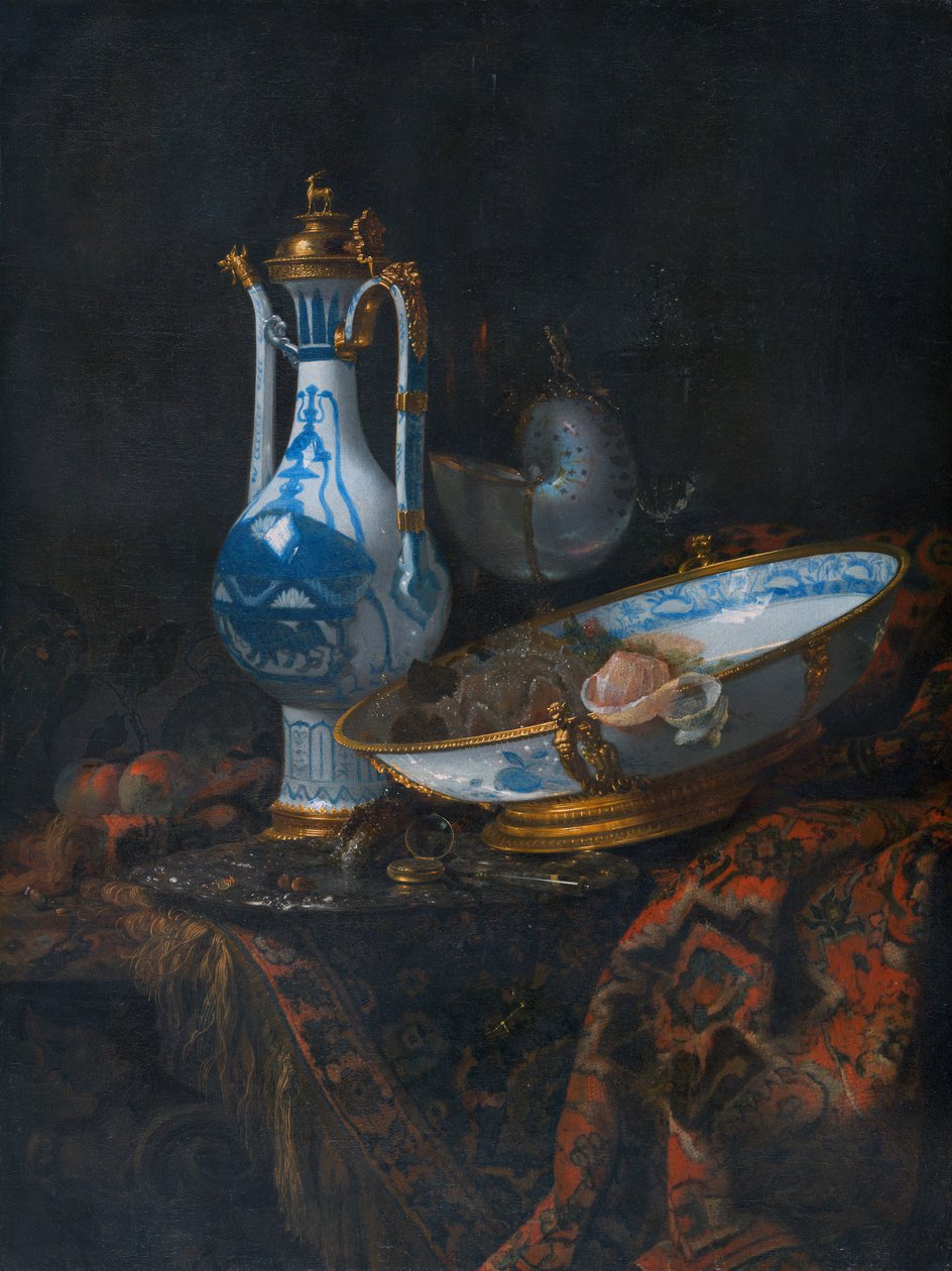 Natura morta con un aquamanile, frutta e una coppa di nautilus da Willem Kalf