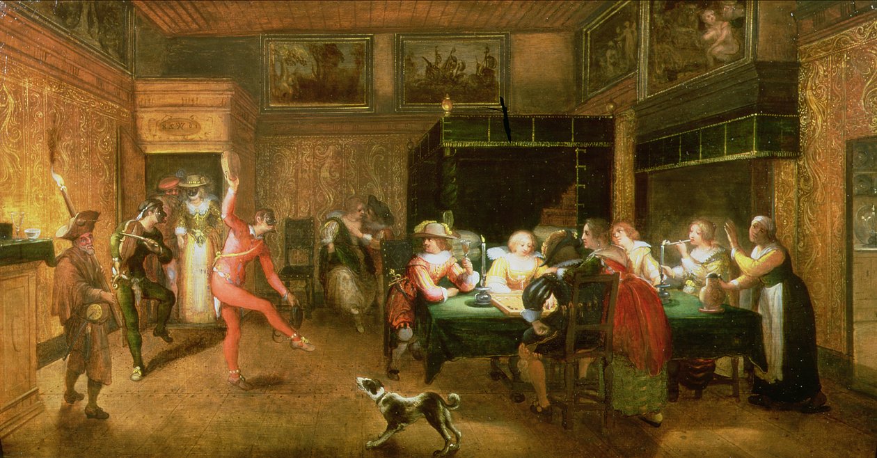 Un arlecchino che intrattiene da Willem Anthonissone Anthonis