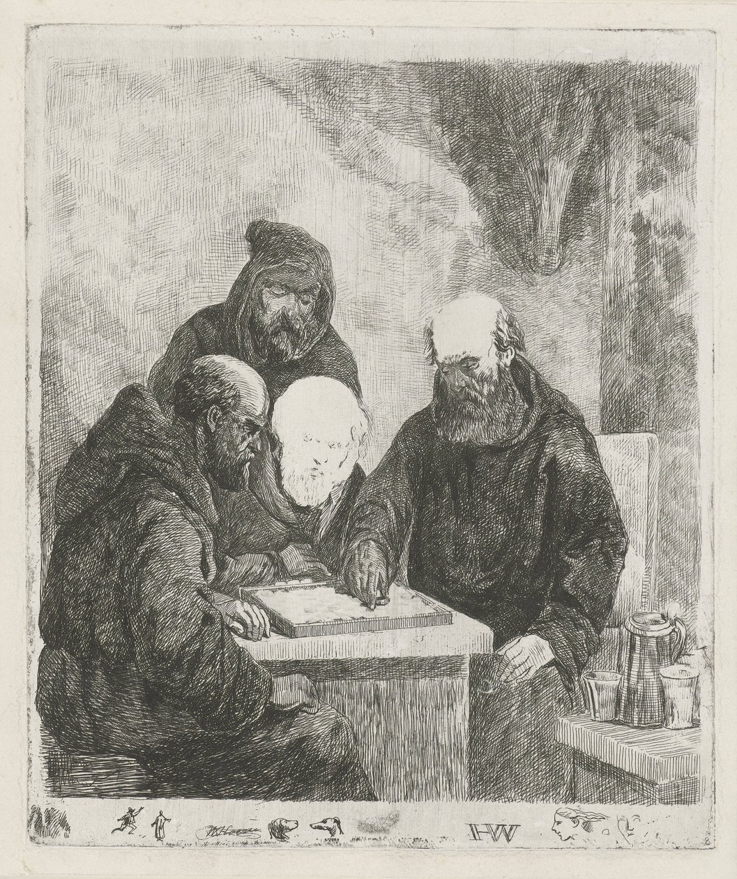 Monaci che giocano a dama da Willem Pieter Hoevenaar