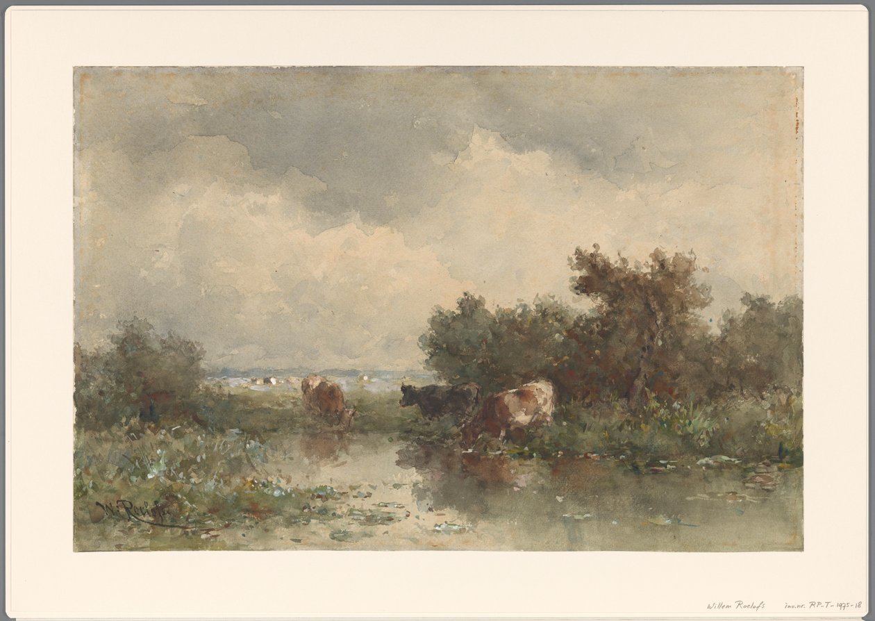 Tre mucche vicino a uno stagno da Willem Roelofs (I)