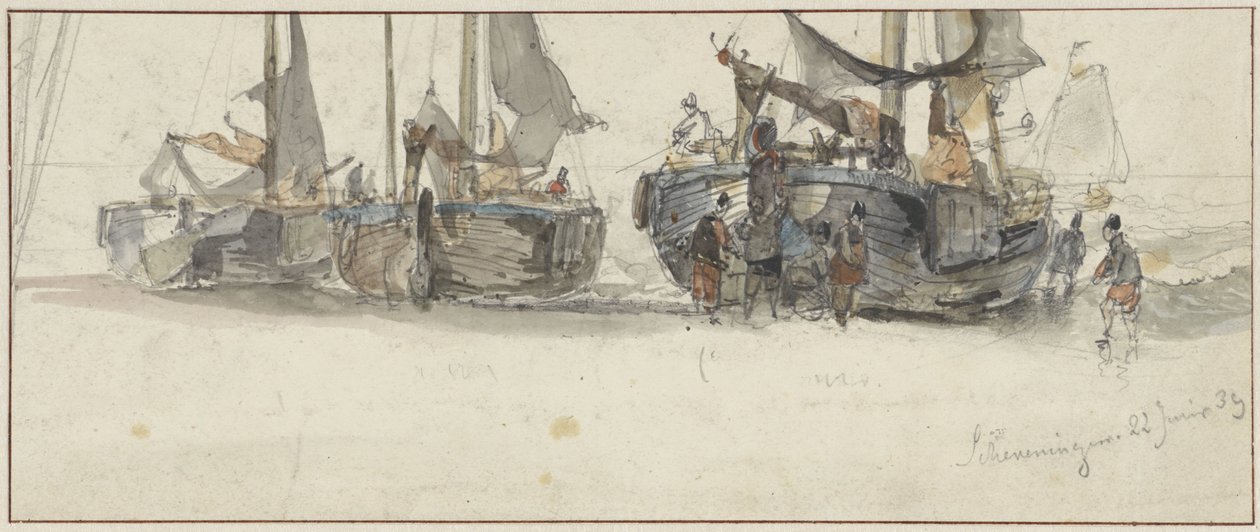 Barche da pesca sulla spiaggia di Scheveningen da Willem Roelofs (I)