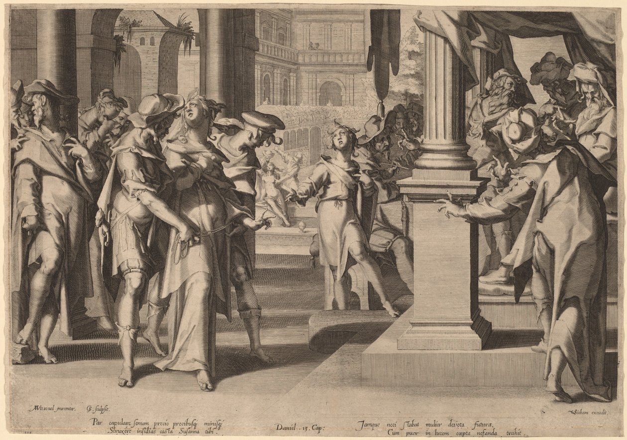 Susanna davanti a Daniele da Willem Swanenburgh, after Joachim Anthonisz Wtewael