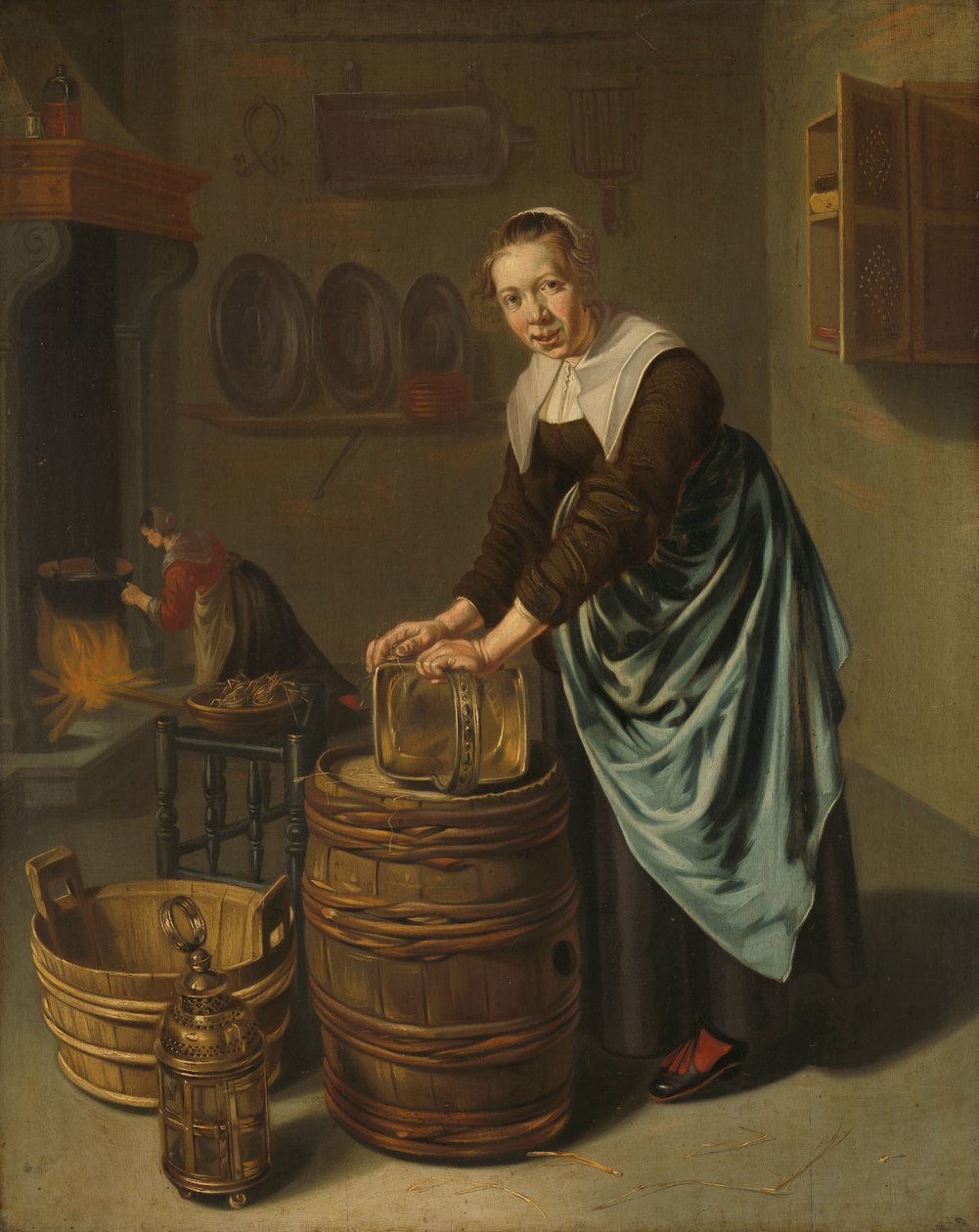 Donna che pulisce un recipiente da Willem Van Odekercken
