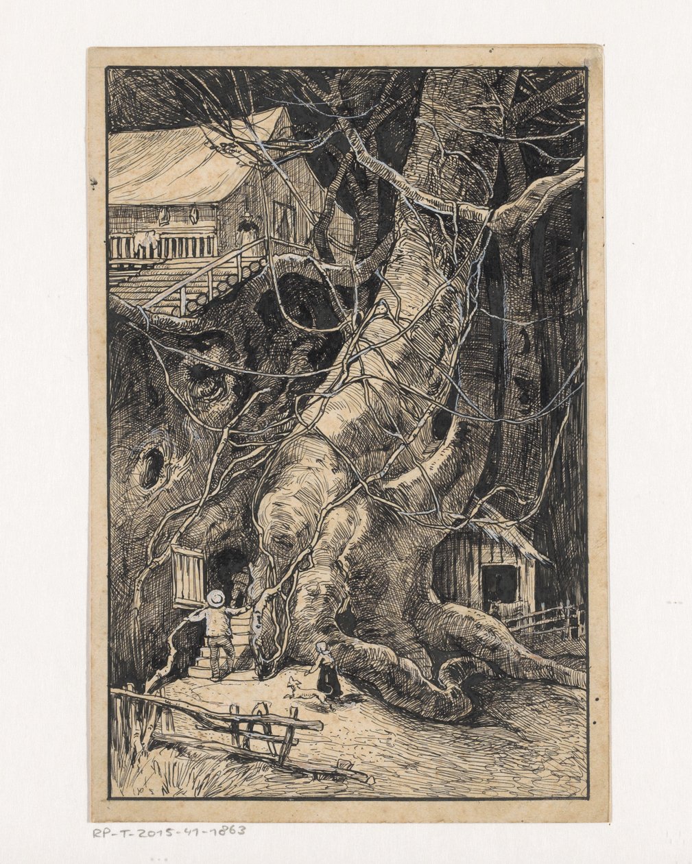Casa in miniatura contro un albero da Willem Wenckebach