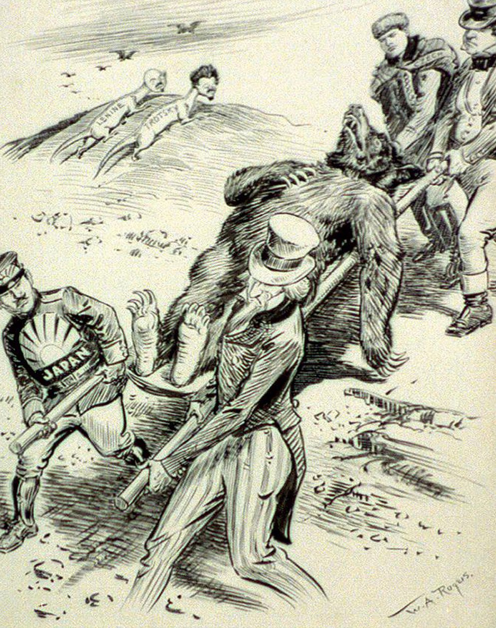Un Caso Ospedaliero, vignetta anticomunista, pubblicata durante il Terrore Rosso, 1918 da William Allen after Rogers