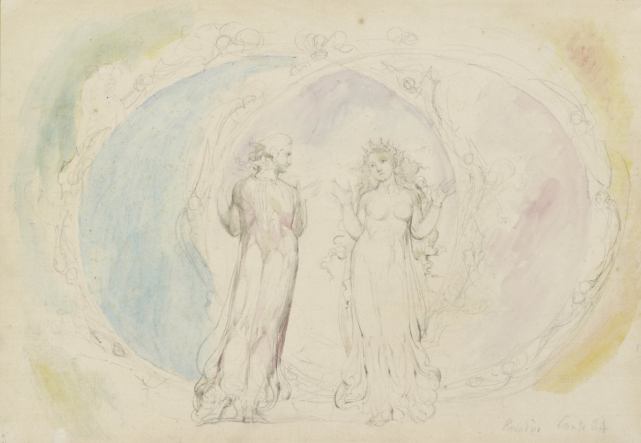 Beatrice e Dante in Gemelli, tra sfere di fiamme, illustrazione alla 
