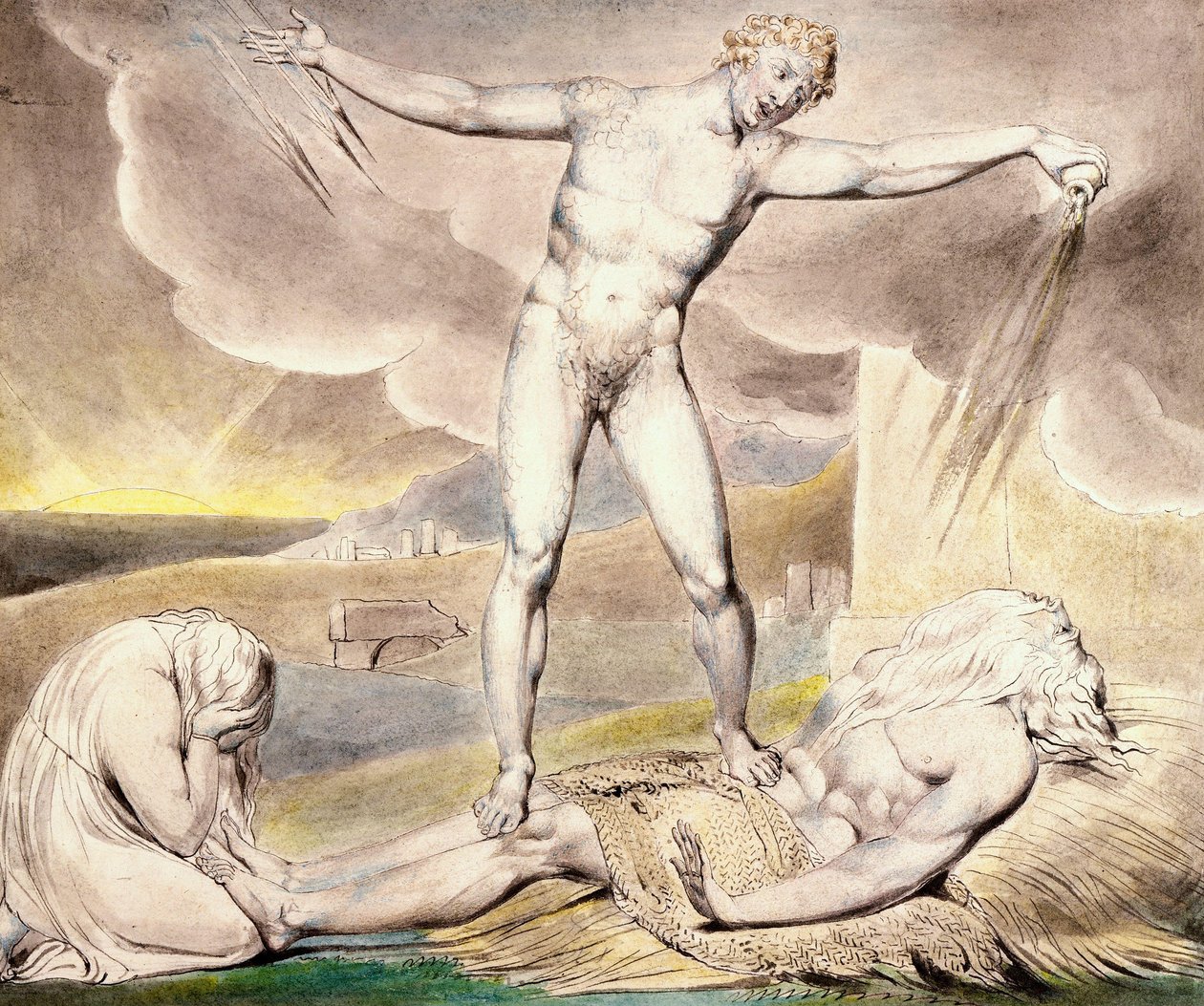 Satana colpisce Giobbe con piaghe da William Blake