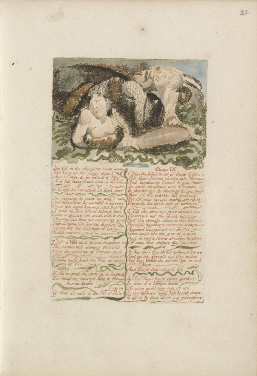 Il bue nel macello geme..., tavola 26 da Il primo libro di Urizen, 1794 da William Blake