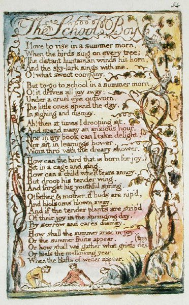Il ragazzo della scuola, tavola 54 (Bentley 53) da Songs of Innocence and of Experience, (Bentley Copy L) c.1789-94 da William Blake
