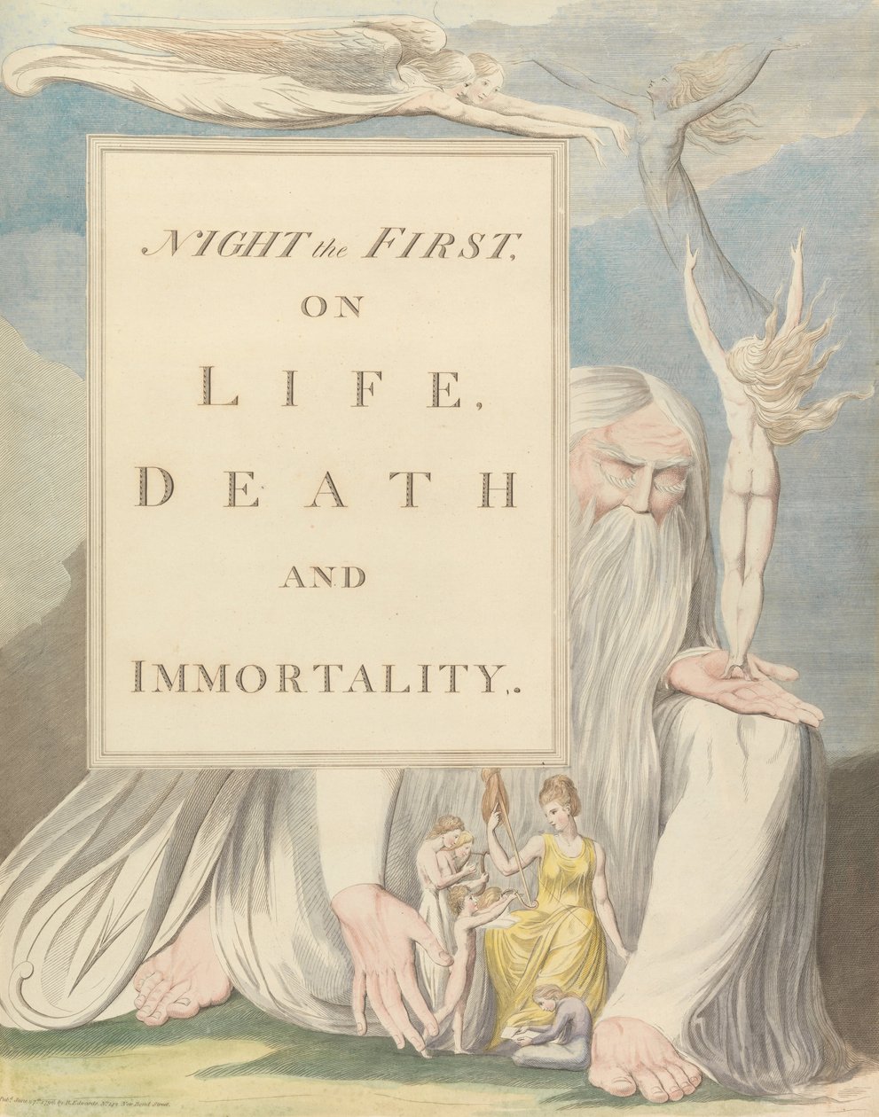 Pensieri Notturni di Young, Pagina del Titolo, La Prima Notte, Sulla Vita, Morte e Immortalità da William Blake